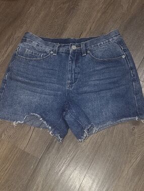 Blank NYC Raw Hem High-Rise Denim Shorts - Dark Blue Sz 28